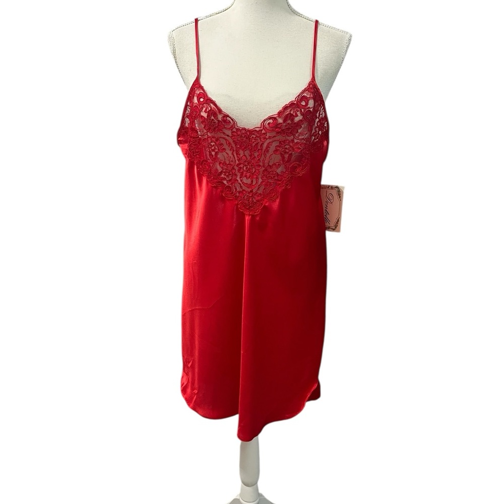 *NFS*NWT Vintage Dentelle Red Satin Chemise L SexyHolidayValentinesDay MadeinUSA